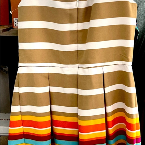 Ronni Nicole Multicolored Sleeveless Striped Pleated Sheath Dress Size 10 - Picture 2 of 9